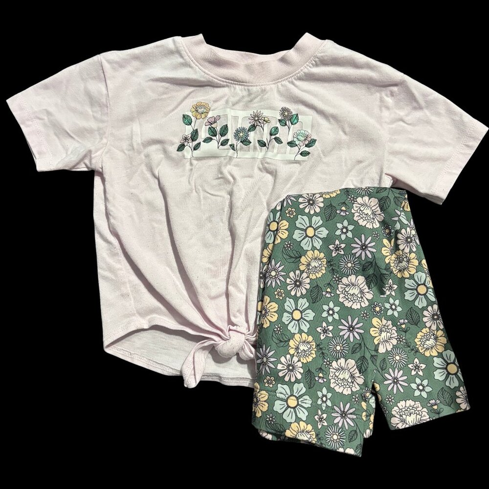 PUMA Toddler Girls 2T Pink Green Floral Sporty Outfit Leggings & T-Shirt Outfit